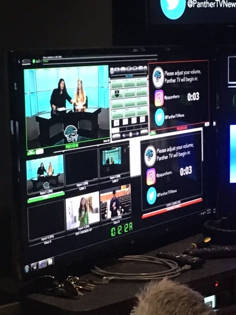 A+control-room+monitor+helps+display+the+anchors+as+Panther+TV+gets+ready+for+a+live+broadcast+last+month